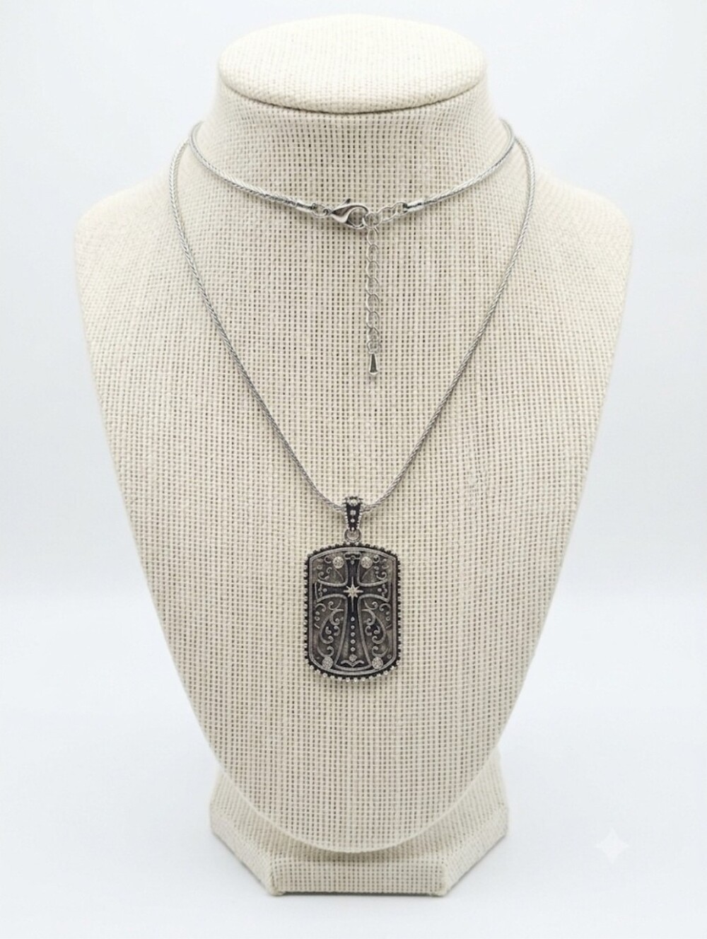 Halle Joy Hope Silver Cross Pendant Necklace - Antique Silver Finish